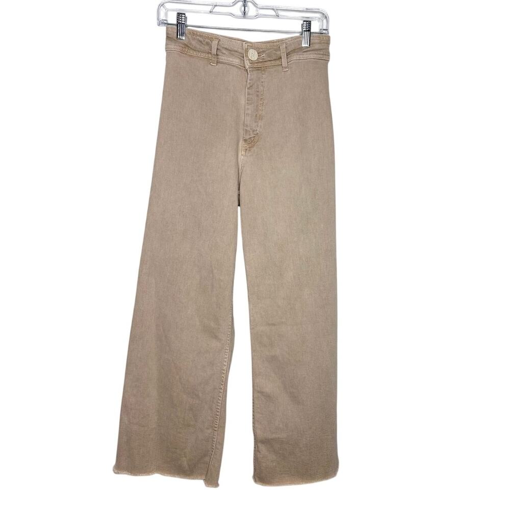 Zara Jeans Women's Sz 4 The Marine Straight Wide Leg High Rise Denim Frayed